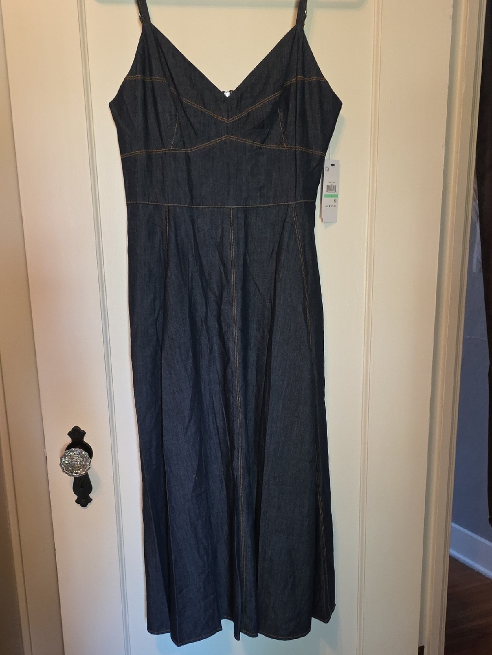 DKNY Dark Indigo Seamed Bustier Denim Midi Dress Size 8 NWT - Picture 3 of 8